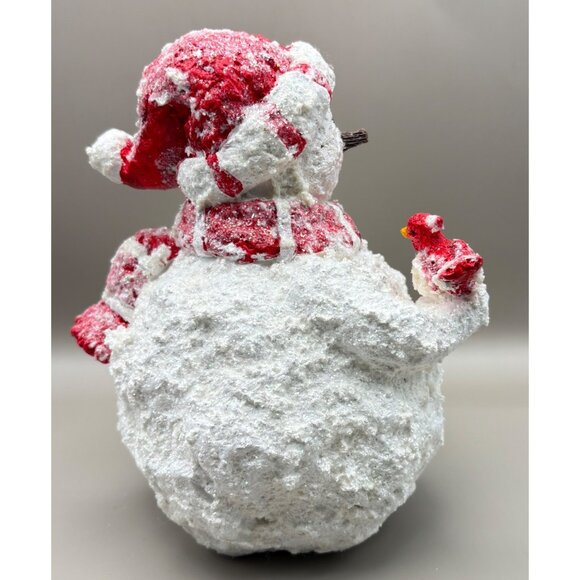 Vintage Snowman Christmas Figurine with Cardinal Bird & Red Accents Glitter - Picture 4 of 8